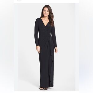 Lauren Ralph Lauren Black Long Sleeve Gown with Crystal closure in front